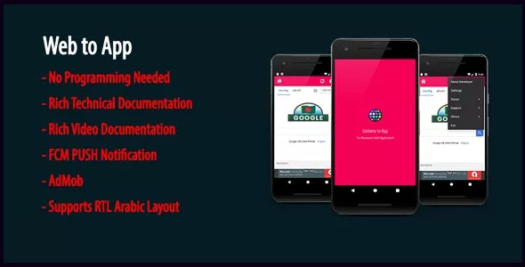 Web to App v1.9 - Native Universal Android WebView App with AdMob & Firebase PUSH Notification
