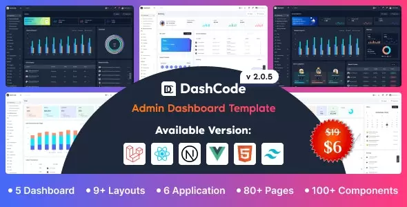 DashCode - Laravel, React, Vuejs, NextJs, HTML,Tailwind Dashboard Template