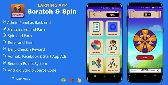 Scratch & Spin to Win Android App with Earning System (Admob, Facebook, Start App Ads)