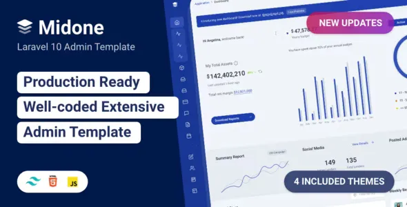 Midone v5.0.2 - Laravel 10 Admin Dashboard Template + HTML Version