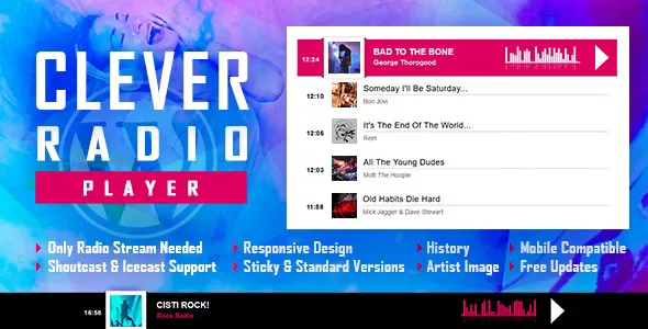 CLEVER v2.6 - HTML5 Radio Player With History - Shoutcast and Icecast - WordPress Plugin