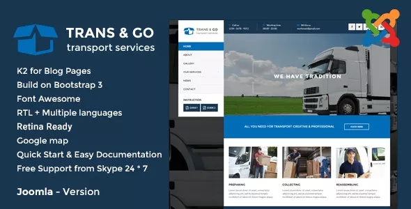 TransGo v2.0 - Transport & Logistics Joomla Template