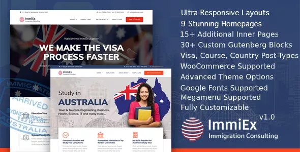 ImmiEx v1.5.8 - Immigration law, Visa services support, Migration Agent Consulting WordPress Business Theme