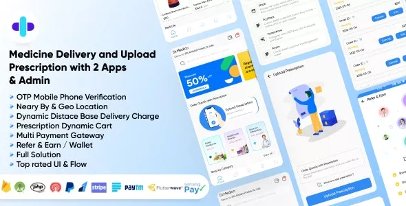 On Demand Pharmacy Delivery with Medicine Delivery and Upload Prescription App with 2 Apps & Admin v1.4