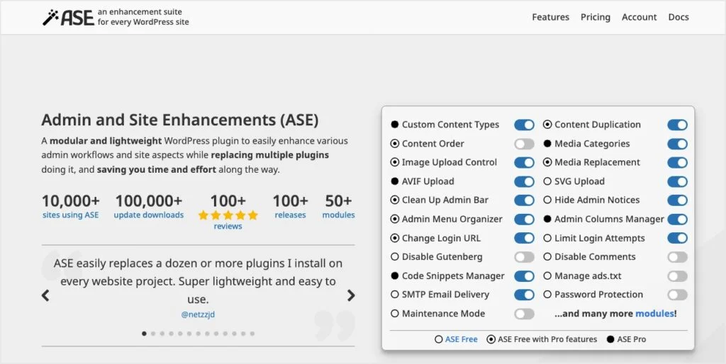 Admin and Site Enhancements (ASE) Pro