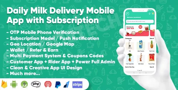 Dairy Products, Grocery, Daily Milk Delivery Mobile App with Subscription