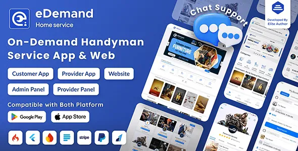 eDemand - Multi Vendor On Demand Handy Services, Handyman with Flutter App