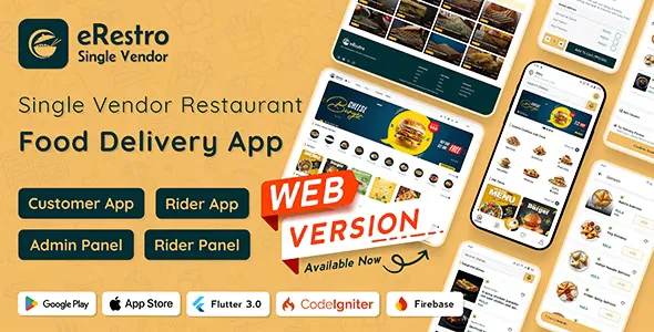 eRestro - Single Vendor Restaurant Flutter App, Food Ordering App with Admin Panel, Web Version