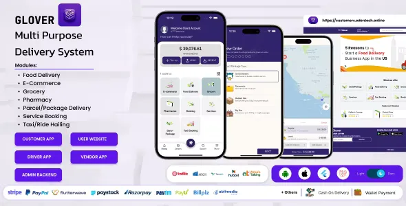 Glover - Grocery, Food, Pharmacy Courier & Service Provider + Backend + Driver & Vendor App