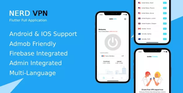 Nerd VPN v6.0.2 - Flutter VPN Full Application with IAP, Integrated with Backend and Admin Panel