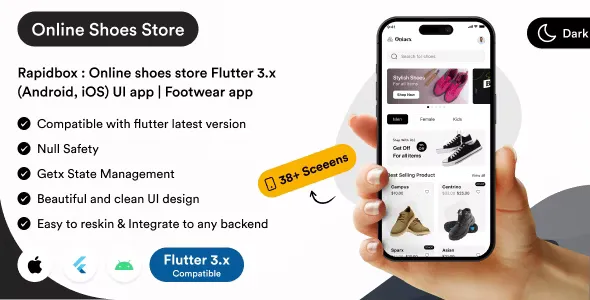 Rapidbox - Online shoes store Flutter 3.x (Android, iOS) UI App