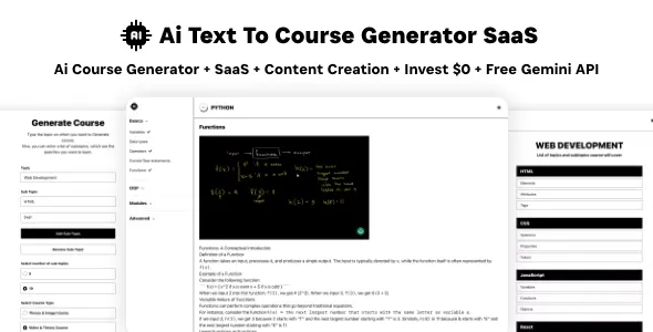 Ai Course Generator v2.0 - Text To Course SaaS Ai Video & Image Content Payment Earn Gemini React Admin