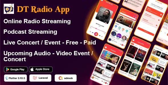 DTRadio - Online Radio Flutter (iOS - Android) Full Application with Admin Panel