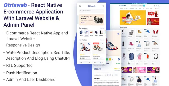 Otrixweb - React Native Ecommerce Application With Laravel Website