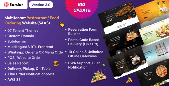 Eorder - Multitenant Restaurant / Food Ordering Website (SAAS)