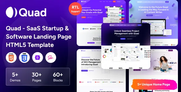 Quad - SaaS Startup & Software Landing Page HTML5 Template