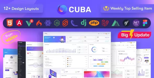 Cuba - HTML, React, Angular 15, VueJS, Django, Flask, Nodejs & Laravel 9 Admin Dashboard Template