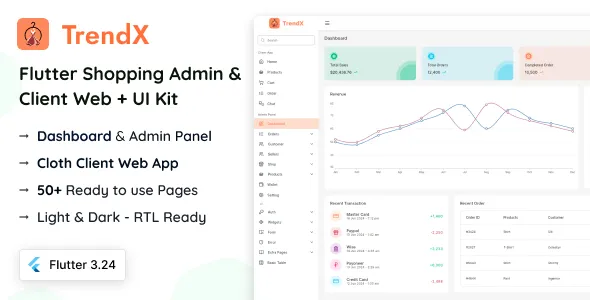 TrendX - Flutter Cloth Admin & Client Web + UI Kit