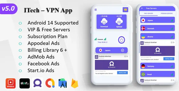 ITech VPN App v3.0 - VPN Unblock Proxy, VPN Secure Servers, Admin Panel, Admob Ads