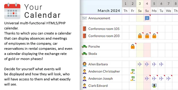 Your Calendar - Universal Multi Functional Calendar (Team, Rental, Multipurpose Calendar)