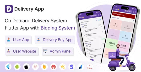 Delivery App - On Demand Delivery System Flutter App with Bidding System