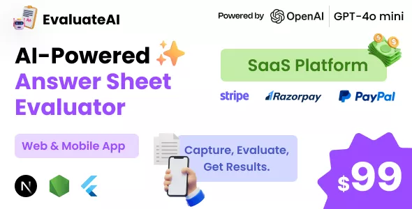 EvaluateAI - AI Powered Answer Sheet Evaluator and Marksheet Generator SaaS Platform