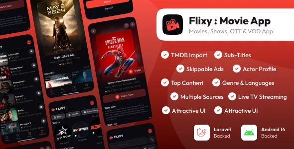 Flixy Movie App - Series, Live TV, Video Streaming App, Netflix Clone