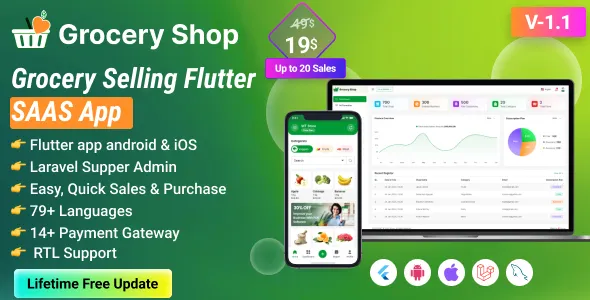 Grocery Shop - Grocery Selling Flutter App with Admin panel SAAS