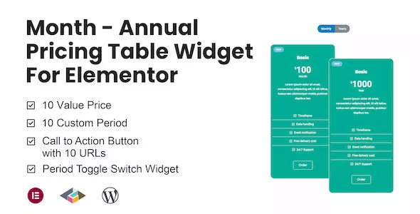 Month - Annual Pricing Table Widget for Elementor