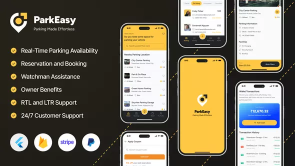 ParkEasy - Flutter Complete Parking App - Parking Spot Booking App with Complete Soultion