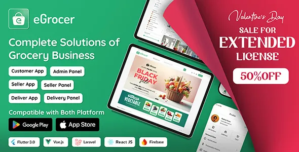 eGrocer - Online Multi Vendor Grocery Store, eCommerce Marketplace Flutter Full App with Admin Panel