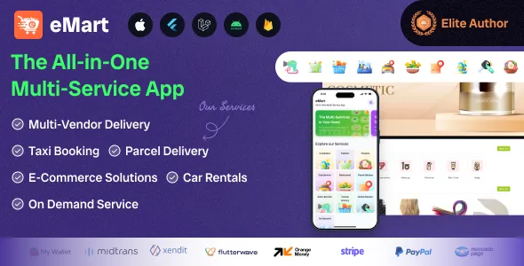 eMart - Multivendor Food, eCommerce, Parcel, Taxi Booking, Car Rental App with Admin and Website