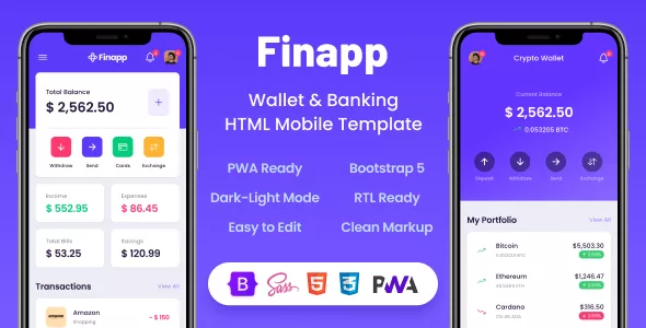 Finapp - Wallet & Banking HTML Mobile Template