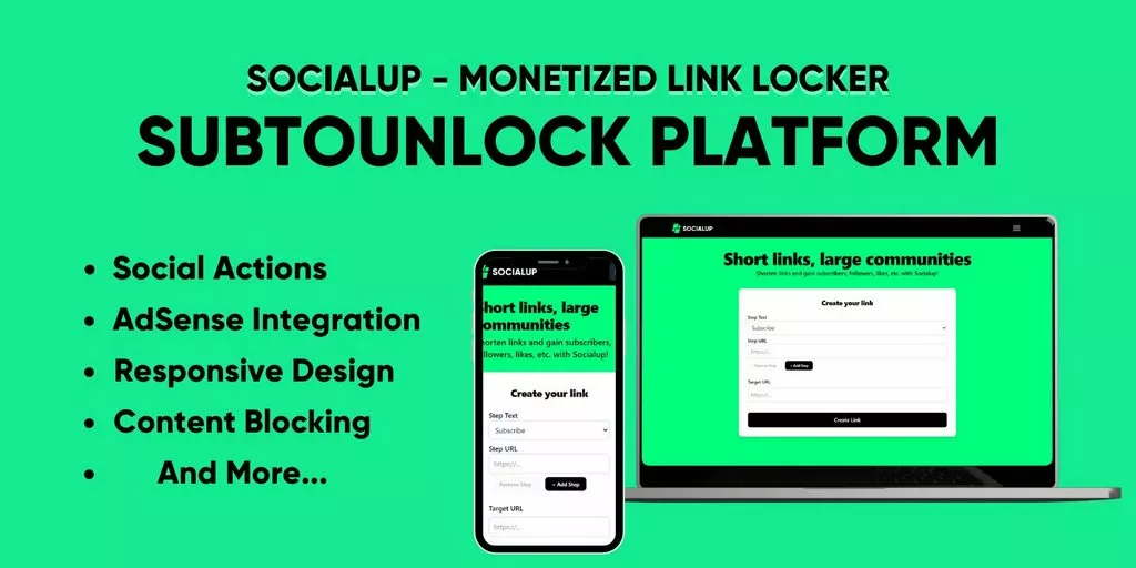 SocialUp - Monetized Social Unlock Link