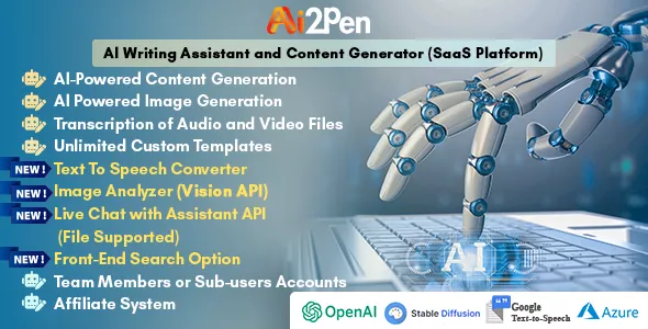 Ai2Pen - AI Writing Assistant and Content Generator (SaaS Platform)