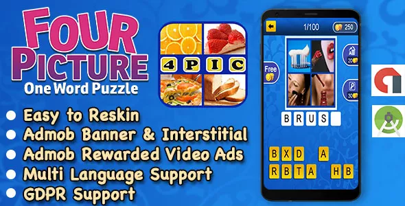 4 Pic 1 Word + Best Kids Trivia Quiz + Ready For Publish + Android Studio + Multi Language