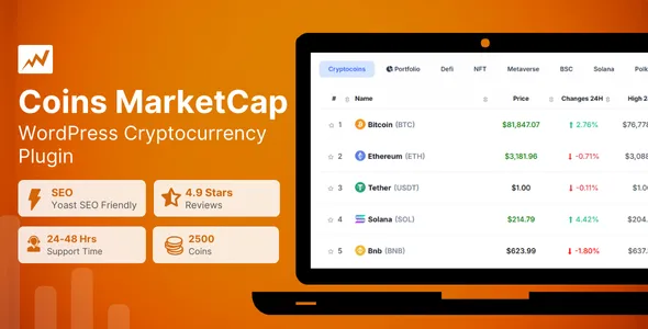 Coins MarketCap - WordPress Cryptocurrency Plugin