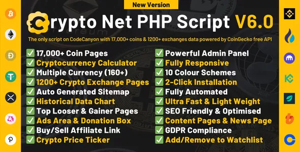 Crypto Net - CoinMarketCap, Prices, Chart, Exchanges, Crypto Tracker, Calculator & Ticker PHP Script