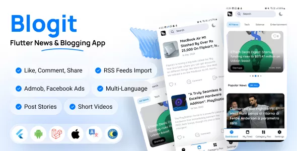 Flutter Blog App, News App - Travel, News, Branding App