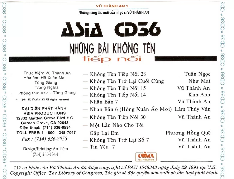 Tình Khúc Vũ Thành An - Những Bài Không Tên Tiếp Nối 1991