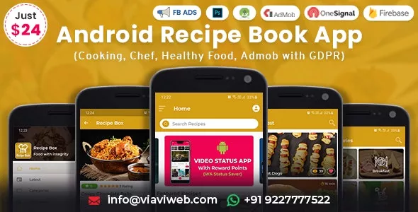 Android Recipe Book App (Cooking, Chef, Healthy Food, Admob with GDPR)