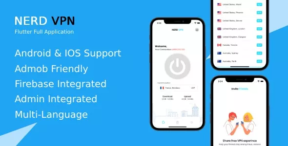 Nerd VPN - Flutter VPN Full Application with IAP, Integrated with Backend and Admin Panel