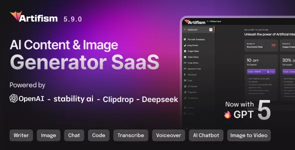 Artifism - AI Content, Image, Video, Chat, Chatbot, Voiceover & Code Generator SaaS