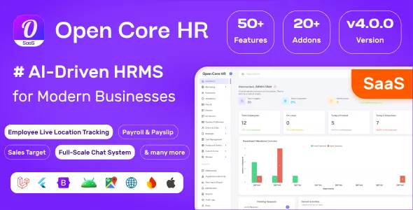 Open Core HR - Complete SaaS HRMS Platform - AI, GPS Tracking, Attendance & Chat