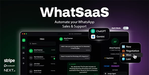 WhatSaaS - Multi-Tenant WhatsApp Sales & Support Chatbots, Flow Builder & API Access