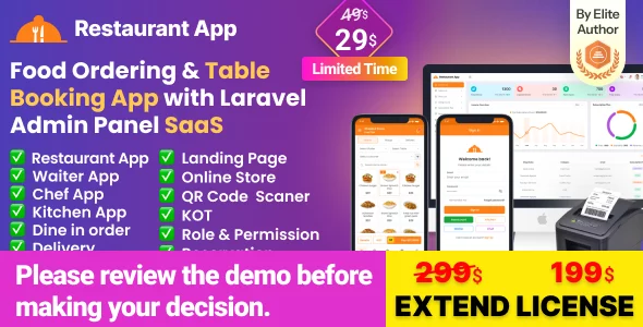 Restaurant App - Online Food Ordering Table Booking Restaurant App with Laravel Admin Panel SaaS
