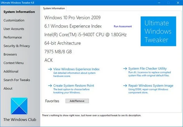 Ultimate Windows Tweaker for Windows 10