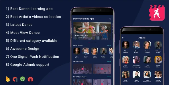 Android Dance App - Video App (Youtube Channel + Live Streaming + m3u8 + Movies)