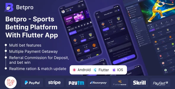 Betpro - Sports Betting Platform PHP Laravel Admin Panel with Flutter App iOS and Android