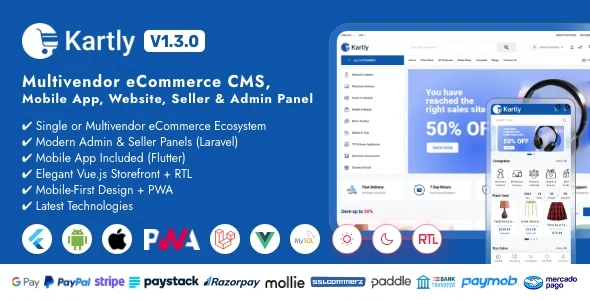 Kartly - Multivendor eCommerce CMS, Mobile App, Website, Seller and Admin Panel